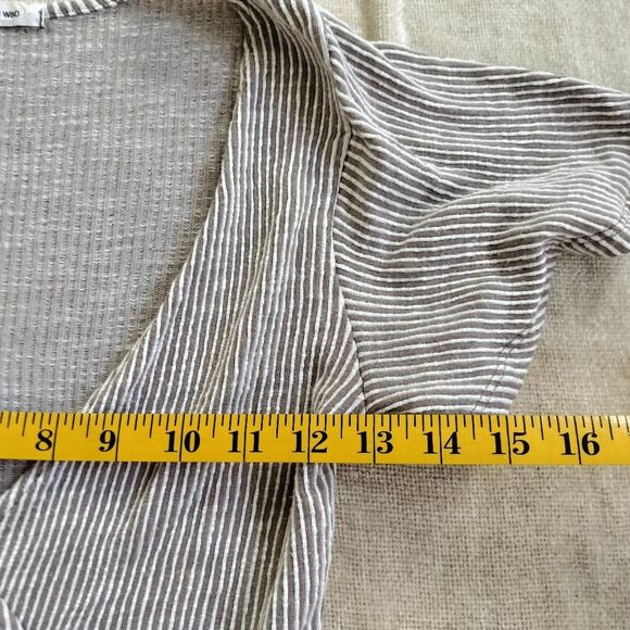 Caution To The Wind Grey and White Striped Peplum V Neck - Picture 4 of 6